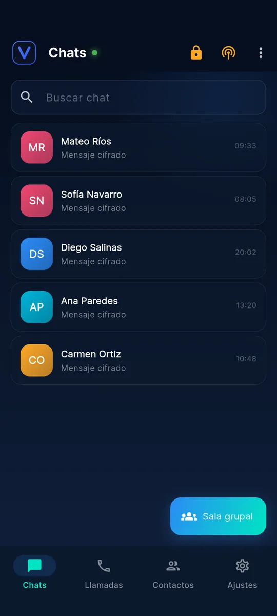 Lista de conversaciones de la app